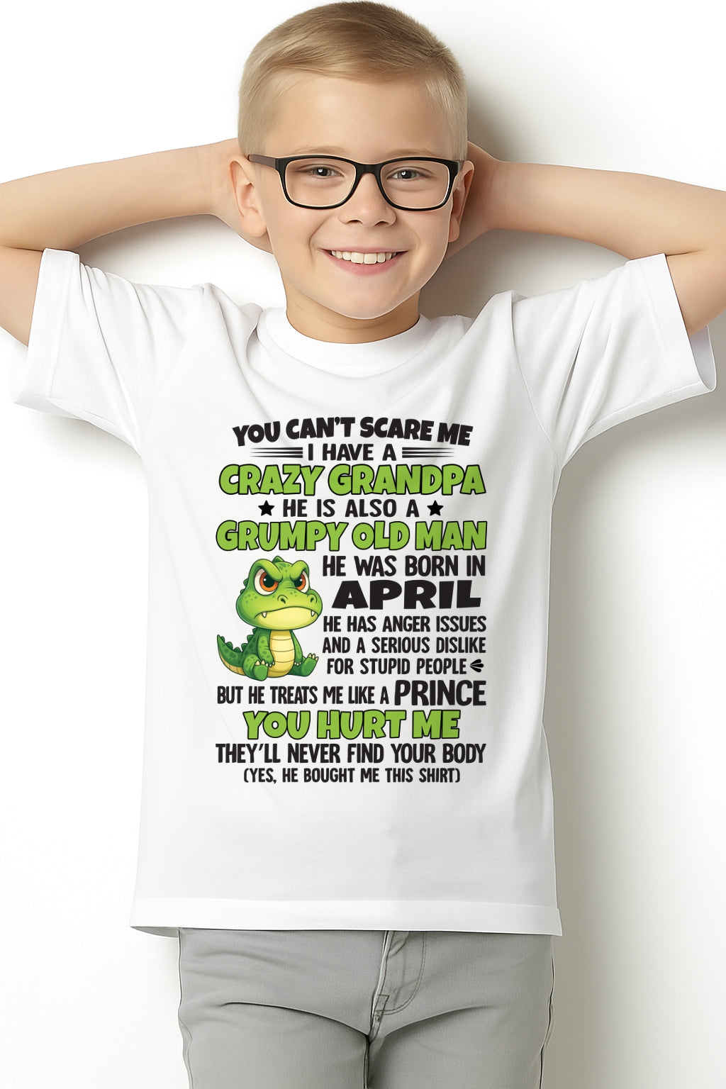 Gift for Grandson NGHL04 - You Can’t Scare Me I Have A Crazy Grandpa T-Shirt - Birthday Gift From April Grandpa / Man - (SKU09-121-04)