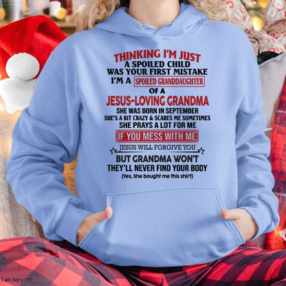 Christian Girl Shirt – Spoiled by Grandma September Edition – From Grandma to Granddaughter NGHL09 (SKU07-181-09)