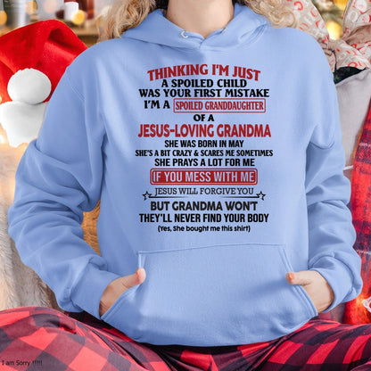 Christian Girl Shirt – Spoiled by Grandma May Edition – From Grandma to Granddaughter NGHL05 (SKU07-181-05)