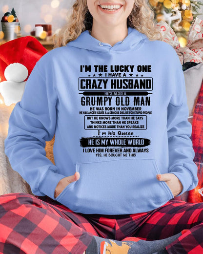 November - I am Lucky One I Have A Crazy Husband - Gift for Wife From Husband - NGHL11 (SKUT-LUCKYONE-11)