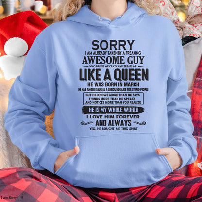 March - Sorry I am already taken by a freaking awesome guy - Gift for Wife From Husband - NGHL03 (SKU08-25-03)