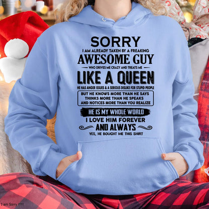 Sorry I am already taken by a freaking awesome guy - Gift for Wife From Husband - NGHL00 (SKU-SRG-00)