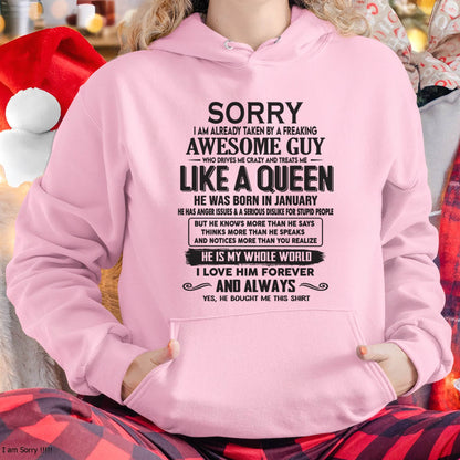 January - Sorry I am already taken by a freaking awesome guy - Gift for Wife From Husband - NGHL01 (SKU08-25-01)