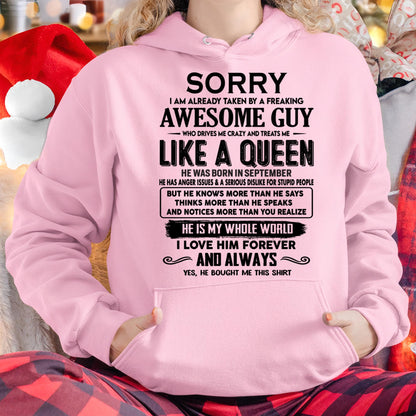 September - Sorry I am already taken by a freaking awesome guy - Gift for Wife From Husband - NGHL09 (SKU-SRG-09)