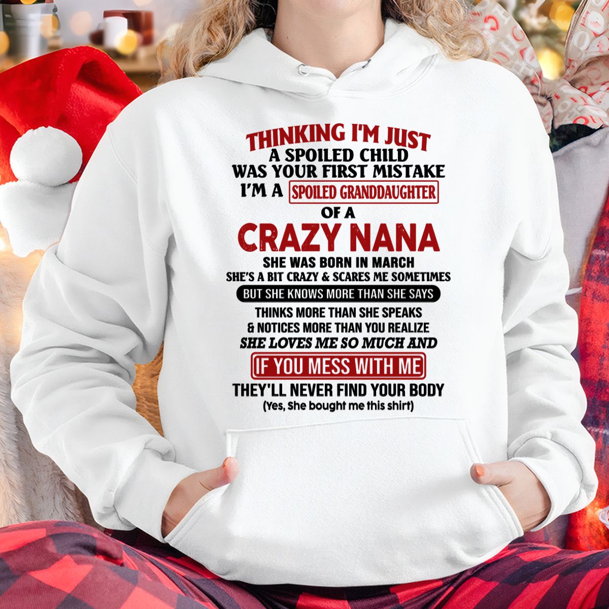 SPOILED GRANDDAUGHTER OF A CRAZY NANA T-SHIRT March Edition – From grandma to granddaughter - NGHL03 (SKU07-129-03)