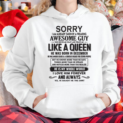 December - Sorry I am already taken by a freaking awesome guy - Gift for Wife From Husband - NGHL12 (SKU08-25-12)