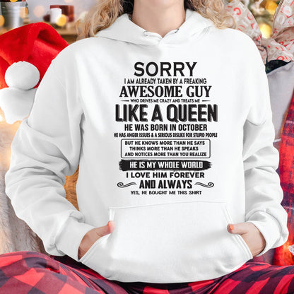 October - Sorry I am already taken by a freaking awesome guy - Gift for Wife From Husband - NGHL10 (SKU08-25-10)