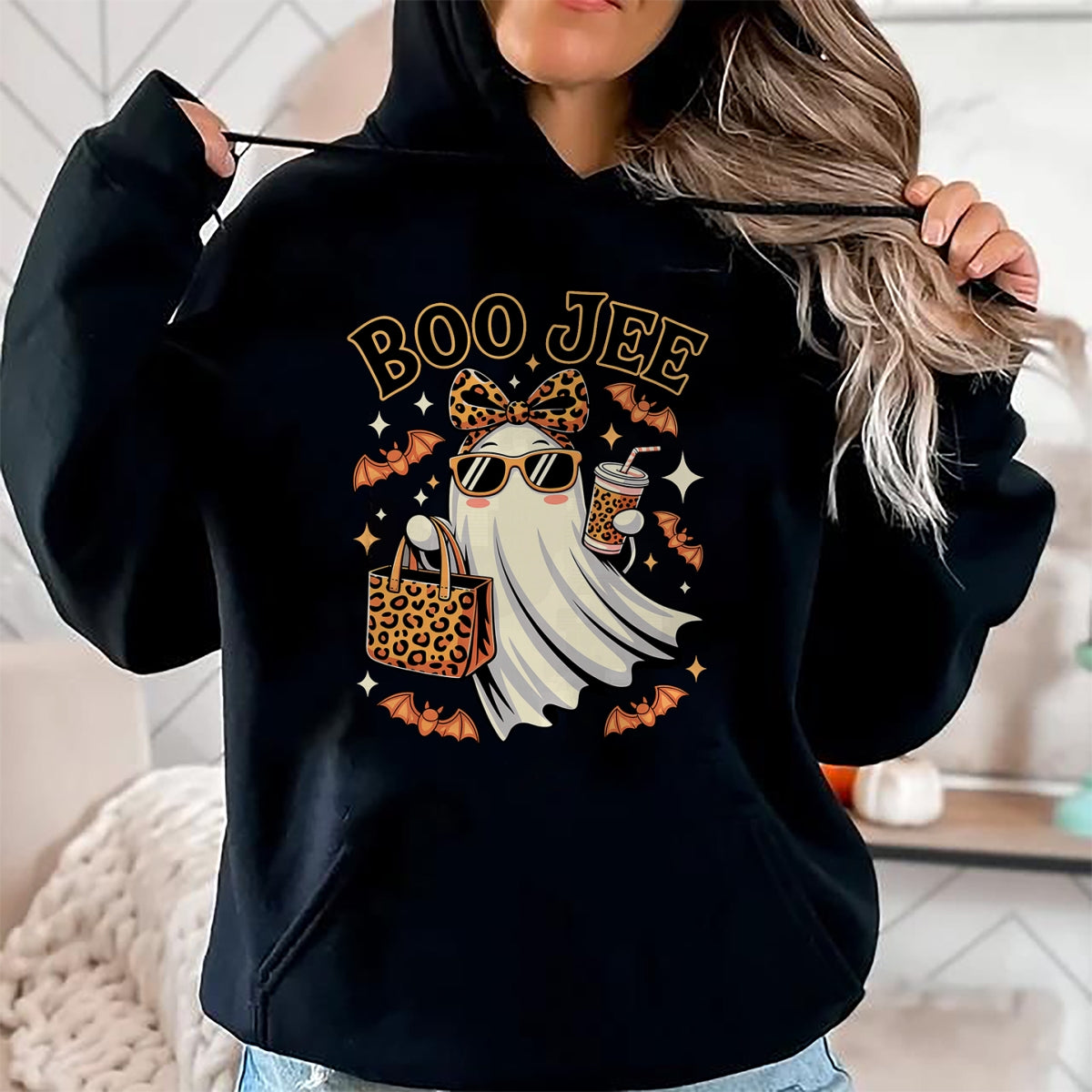 Coquette Leopard Ghost Coffee Boo JEE Halloween Boujee Ghost - Halloween Unisex T-Shirt/Hoodie - NGHL00