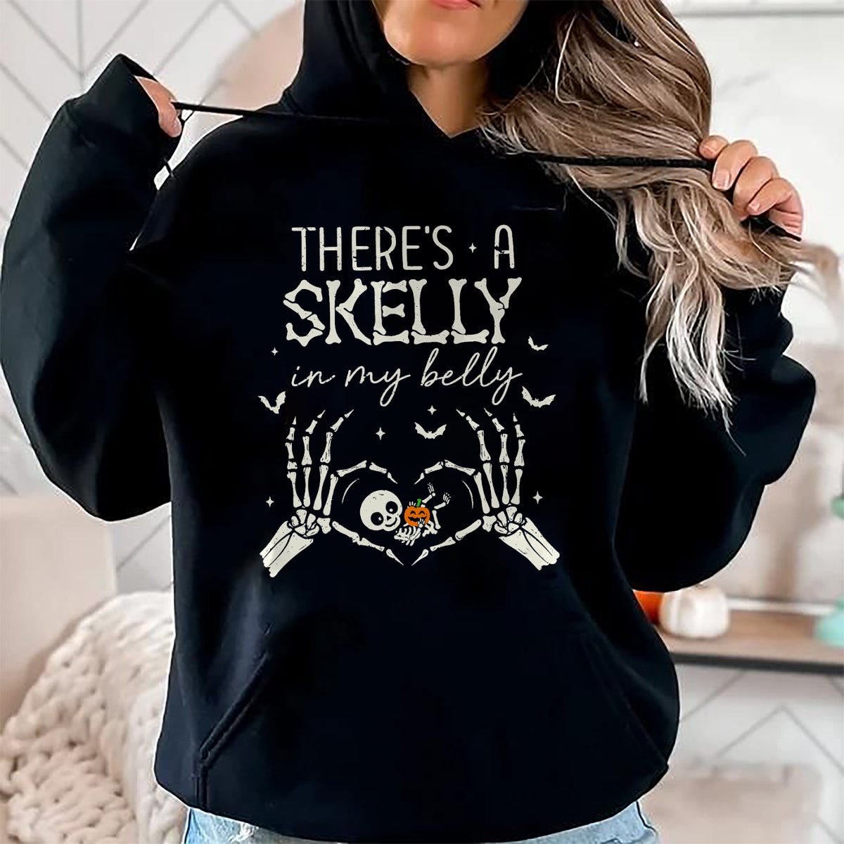 There's A Skelly in My Belly Funny Halloween Pregnancy Women T-Shirt - Halloween Unisex T-Shirt/Hoodie - NGHL00