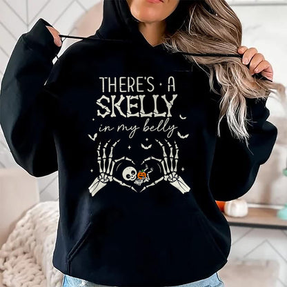 There's A Skelly in My Belly Funny Halloween Pregnancy Women T-Shirt - Halloween Unisex T-Shirt/Hoodie - NGHL00