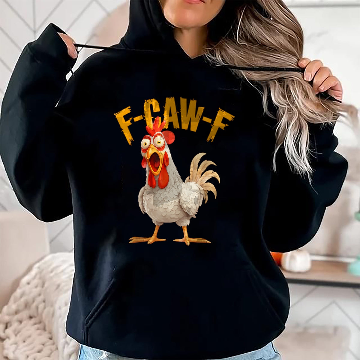 Funny F-Awk-F Chicken F-Caw-F Rooster Pun Retro T-Shirt - Halloween Unisex T-Shirt/Hoodie - NGHL00 (SKUT-1810HALLOWEEN-01)