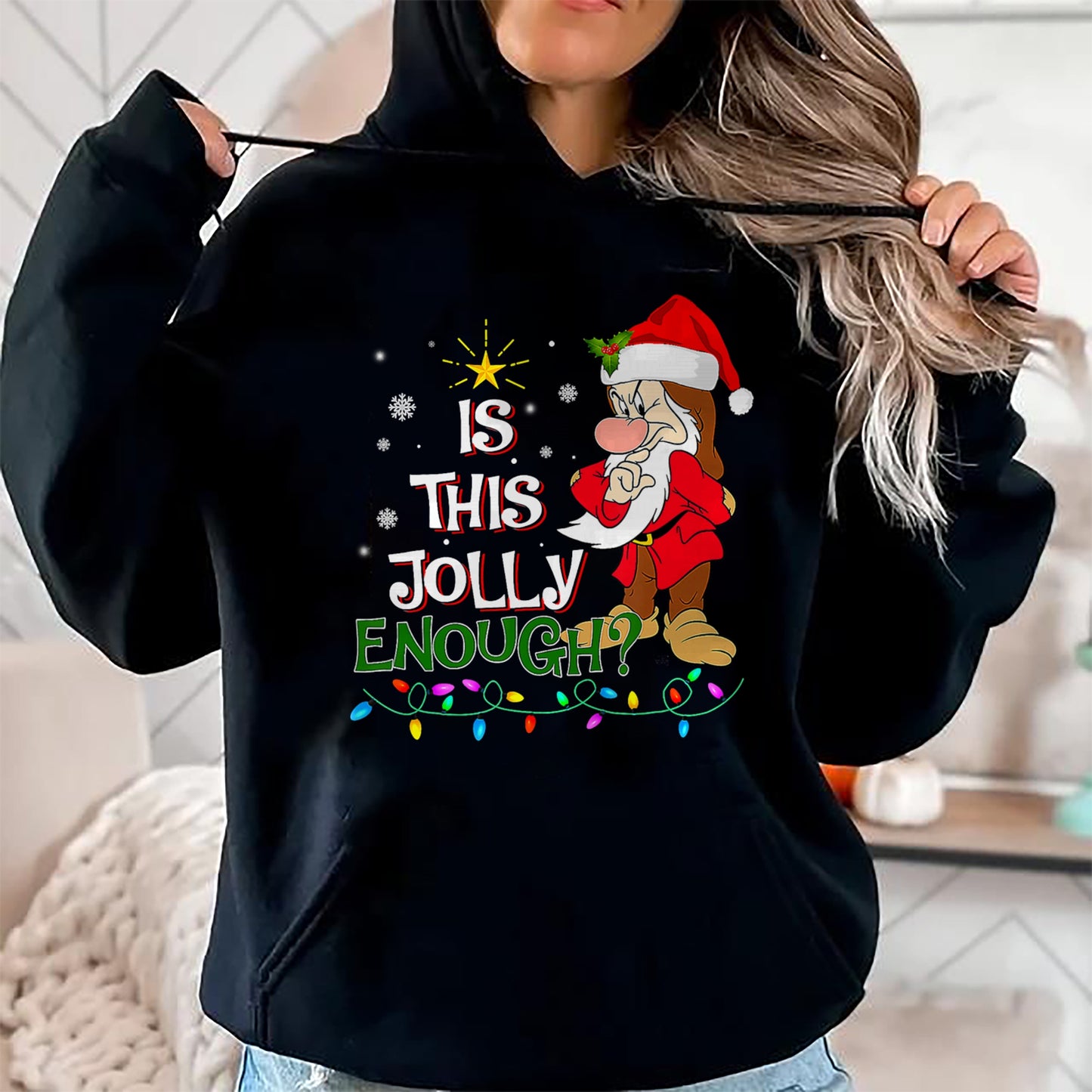 Is This Jolly Enough Grumpy Elf Pajama Christmas Lights T-Shirt - Christmas Unisex T-Shirt/Hoodie/Sweatshirt - NGHL00
