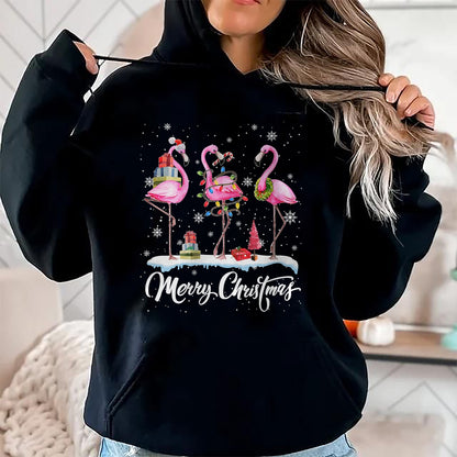 Merry Christmas Hat Santa Flamingo Light Christmas Snow T-Shirt - Christmas Unisex T-Shirt/Hoodie/Sweatshirt - NGHL00