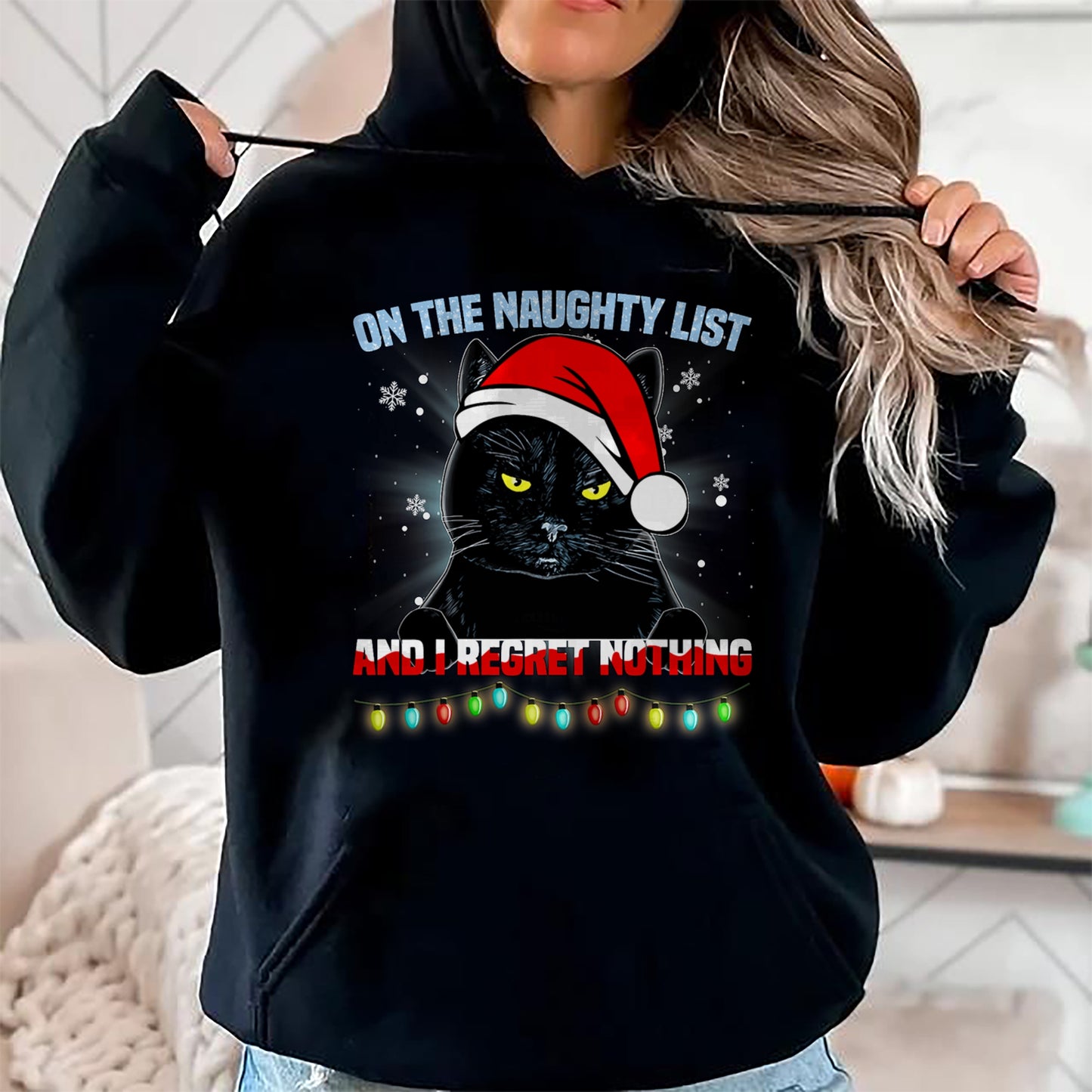 On The Naughty List And I Regret Nothing Cat Christmas T-Shirt - Christmas Unisex T-Shirt/Hoodie/Sweatshirt - NGHL00