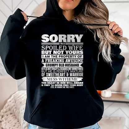 Funny Sorry I'm A Spoiled Wife Of Grumpy Old Husband On Back T-Shirt - Gift For Wife From Husband  Unisex T-Shirt/Hoodie - NGHL00 (SKUT-2310EMAILWIFE-06)