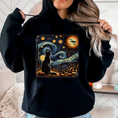 Halloween Black Cat Van Gogh Starry Night Cat Lovers Cat T-Shirt - Halloween Unisex T-Shirt/Hoodie - NGHL00 (Copy)