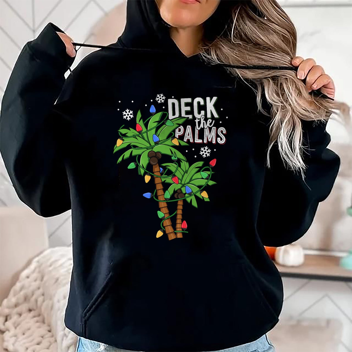 Deck The Palms Tropical Hawaii Christmas Palm Tree Lights T-Shirt - Christmas Unisex T-Shirt/Hoodie/Sweatshirt - NGHL00