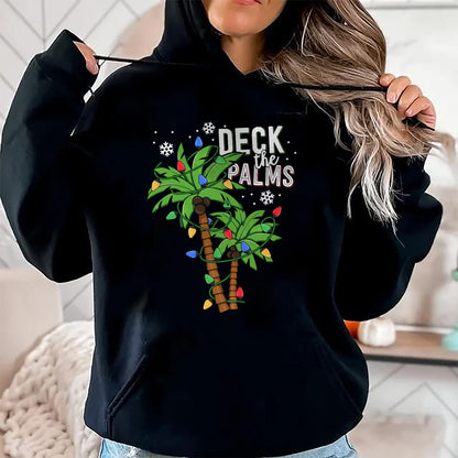Deck The Palms Tropical Hawaii Christmas Palm Tree Lights T-Shirt - Christmas Unisex T-Shirt/Hoodie/Sweatshirt - NGHL00