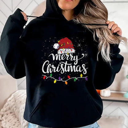 Merry Christmas Lights Red Santa Hat Xmas Family Men Women Pullover - Christmas Unisex T-Shirt/Hoodie/Sweatshirt - NGHL00