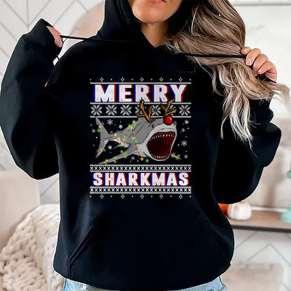 Funny Sharkmas Shark Ugly Christmas Sweaters T-Shirt - Christmas Unisex T-Shirt/Hoodie/Sweatshirt - NGHL00