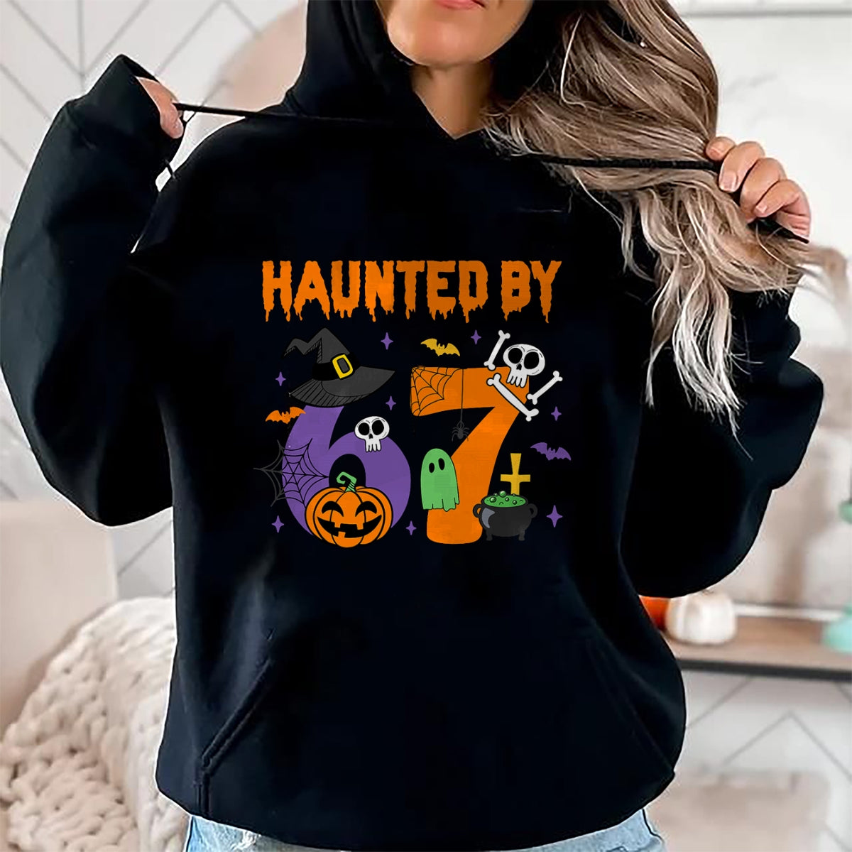 Haunted by 67 – Funny Ghost and Pumpkin Halloween Costume T-Shirt  - Halloween Unisex T-Shirt/Hoodie - NGHL00