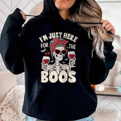 Women Halloween Funny I'm Just Here for The Boos Skeleton T-Shirt - Halloween Unisex T-Shirt/Hoodie - NGHL00