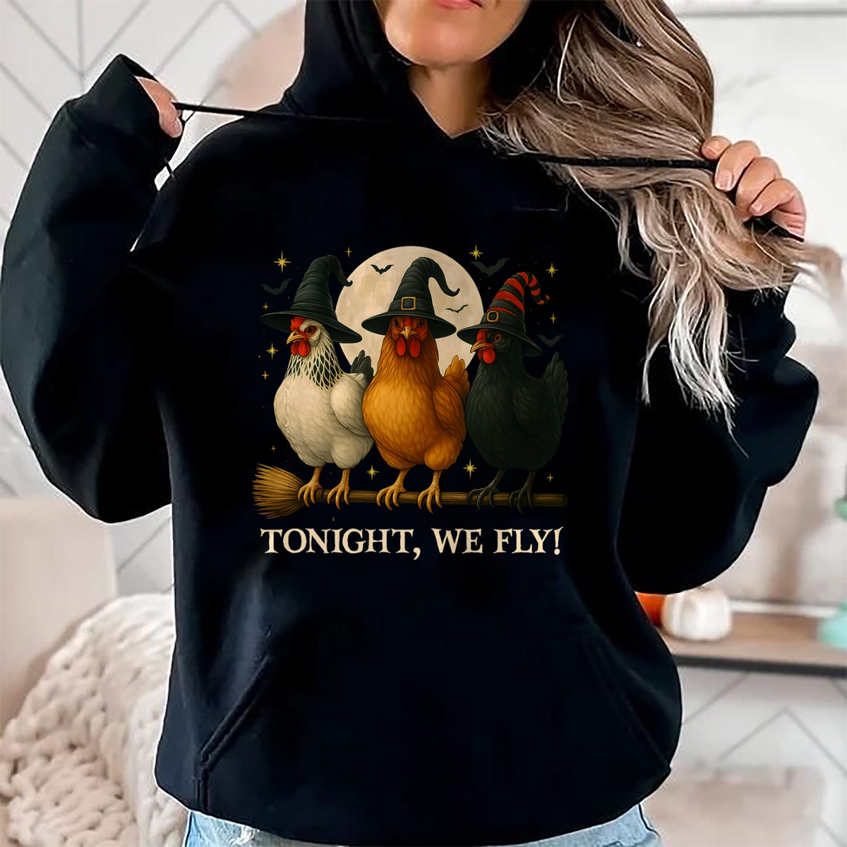 Funny Chicken Halloween Costume Tonight We Fly Spooky Season T-Shirt - Halloween Unisex T-Shirt/Hoodie - NGHL00