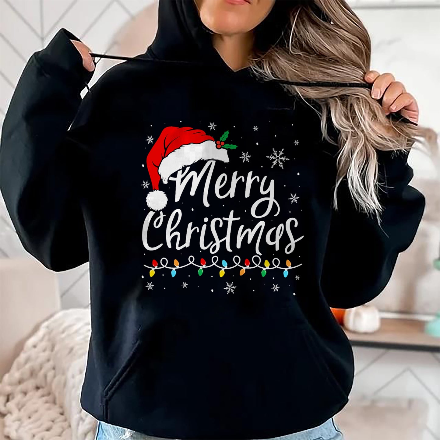Merry Christmas Lights Santa Hat Xmas Family Matching Pajama T-Shirt - Christmas Unisex T-Shirt/Hoodie/Sweatshirt - NGHL00