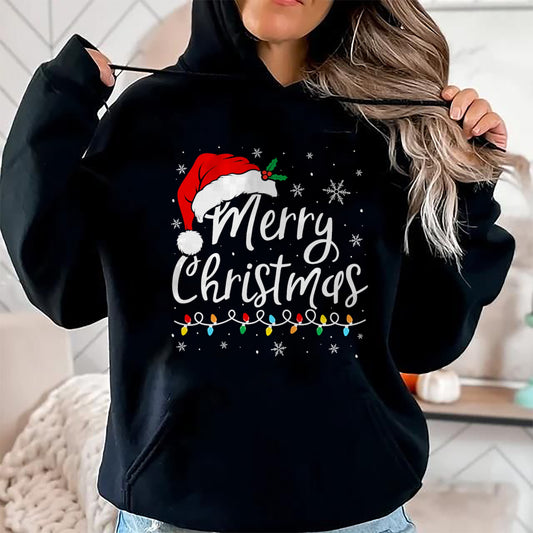 Merry Christmas Lights Santa Hat Xmas Family Matching Pajama T-Shirt - Christmas Unisex T-Shirt/Hoodie/Sweatshirt - NGHL00