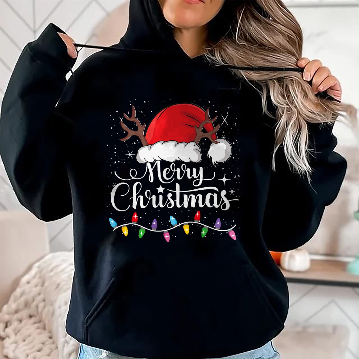 Merry Christmas Red Santa Hat Reindeer Xmas Family Men Women T-Shirt - Christmas Unisex T-Shirt/Hoodie/Sweatshirt - NGHL00