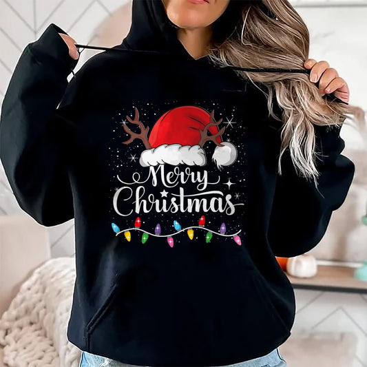 Merry Christmas Red Santa Hat Reindeer Xmas Family Men Women T-Shirt - Christmas Unisex T-Shirt/Hoodie/Sweatshirt - NGHL00