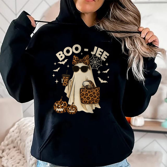 Coquette Leopard Ghost Coffee Boo JEE Halloween Boujee Ghost T-Shirt - Halloween Unisex T-Shirt/Hoodie - NGHL00