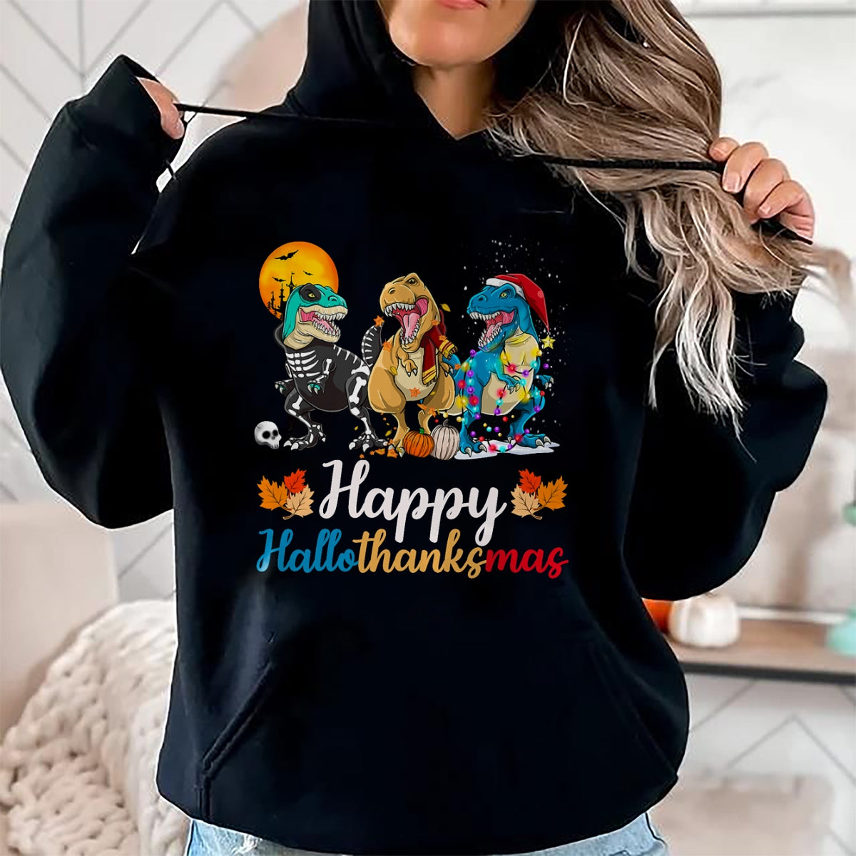 Halloween Thanksgiving Christmas Happy HalloThanksMas T rex T-Shirt - Christmas Unisex T-Shirt/Hoodie/Sweatshirt - NGHL00