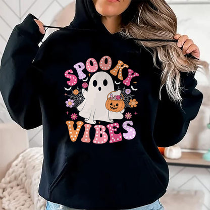 Spooky Vibes Ghost Retro Groovy Halloween T-Shirt - Halloween Unisex T-Shirt/Hoodie - NGHL00