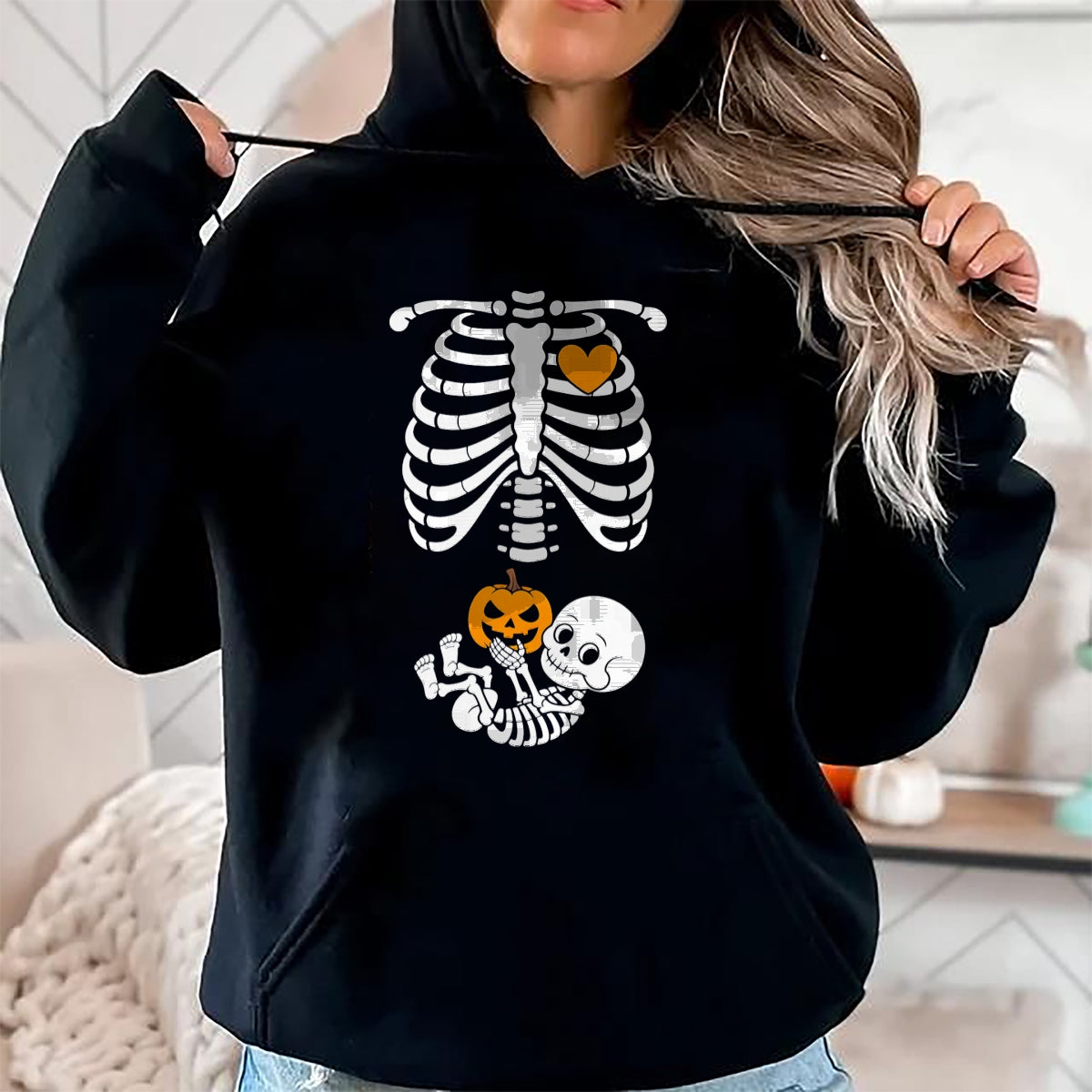 Halloween Skeleton Baby Rib Cage Maternity Pregnant Pumpkin T-Shirt - Halloween Unisex T-Shirt/Hoodie - NGHL00