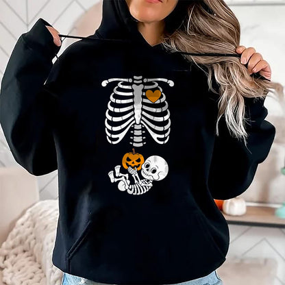 Halloween Skeleton Baby Rib Cage Maternity Pregnant Pumpkin T-Shirt - Halloween Unisex T-Shirt/Hoodie - NGHL00