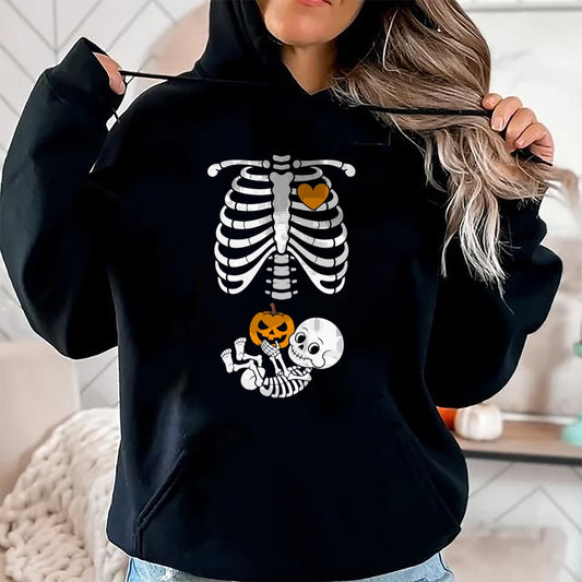Halloween Skeleton Baby Rib Cage Maternity Pregnant Pumpkin T-Shirt - Halloween Unisex T-Shirt/Hoodie - NGHL00