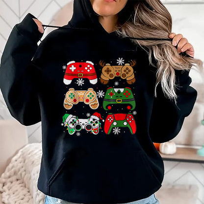 Boys Christmas Shirt Santa Elf Gaming Controllers Gamer Xmas T-Shirt - Christmas Unisex T-Shirt/Hoodie/Sweatshirt - NGHL00
