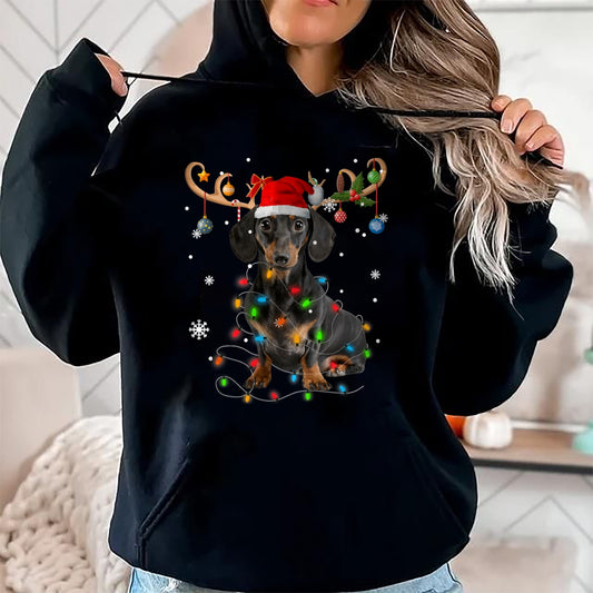 Funny Dachshund Christmas Reindeer Christmas Lights Pajama T-Shirt - Christmas Unisex T-Shirt/Hoodie/Sweatshirt - NGHL00