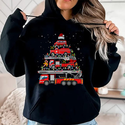 Firefighter Fire Truck Christmas Tree Lights Santa Fireman T-Shirt - Christmas Unisex T-Shirt/Hoodie/Sweatshirt - NGHL00