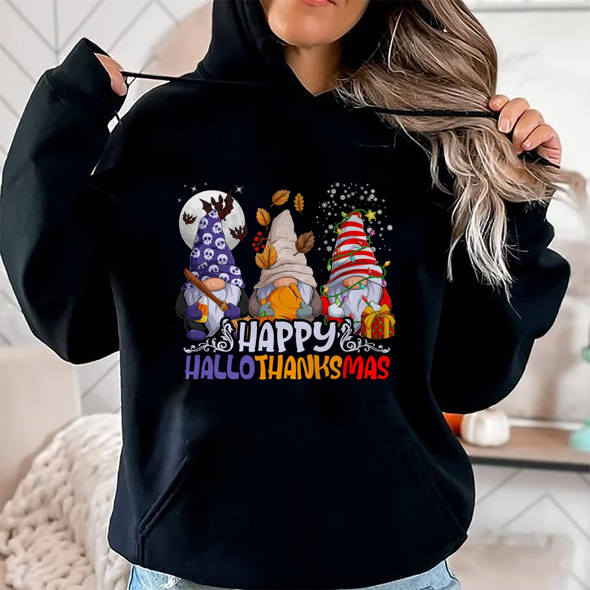 HalloThanksMas Gnomes Halloween Thanksgiving Christmas Happy T-Shirt - Christmas Unisex T-Shirt/Hoodie/Sweatshirt - NGHL00