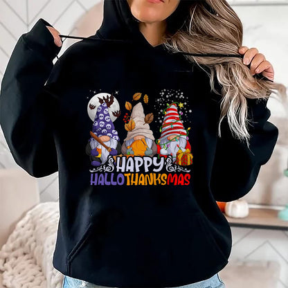 HalloThanksMas Gnomes Halloween Thanksgiving Christmas Happy T-Shirt - Christmas Unisex T-Shirt/Hoodie/Sweatshirt - NGHL00