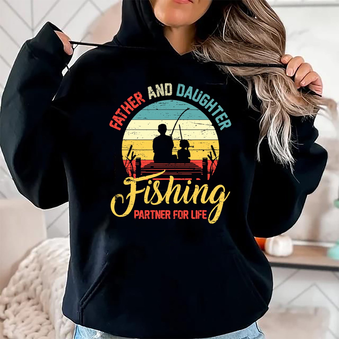 Father Daughter Fishing Partner For Life Retro Matching Dad T-Shirt - Gift for Daughter from Dad - NGHL00 Hoodie (SKU-T1410DD-A04)
