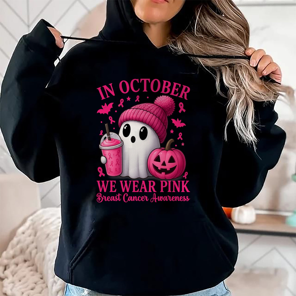 Breast Cancer Halloween Women in October We Wear Pink T-Shirt - Halloween Unisex T-Shirt/Hoodie - NGHL00