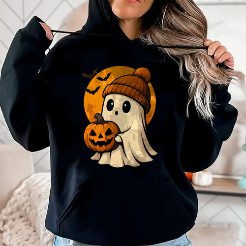 Cute Ghost with Pumpkin for Halloween Costume Party Spooky T-Shirt - Halloween Unisex T-Shirt/Hoodie - NGHL00