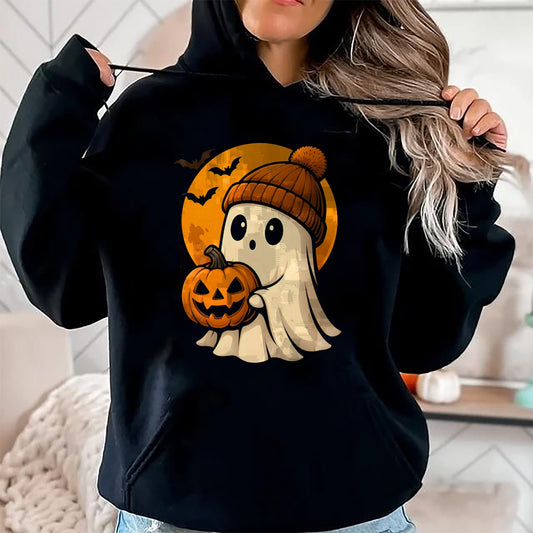 Cute Ghost with Pumpkin for Halloween Costume Party Spooky T-Shirt - Halloween Unisex T-Shirt/Hoodie - NGHL00