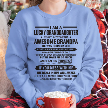 I Am A Lucky Granddaughter T-Shirt – Birthday Gift From March Grandpa / Man - NGHL03 (SKU11-122-03)