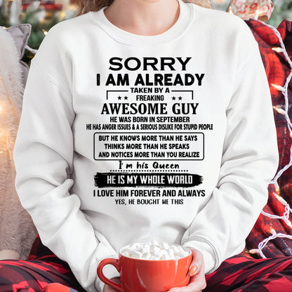 September - Taken by an Awesome Guy Shirt - Perfect Gift For Your Girlfriend NGHL09 (SKUT08-11-09)