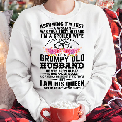 May - Spoiled Wife T-Shirt – Grumpy Old Husband Funny Tee - Perfect Gift From Husband - NGHL05 (SKU11-101-05)