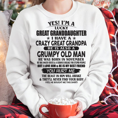 NOVEMBER - LUCKY GREAT GRANDDAUGHTER OF CRAZY GREAT GRANDPA - PERFECT GIFT FROM GREAT GRANDPA - NGHL11 (SKU12-287-11)